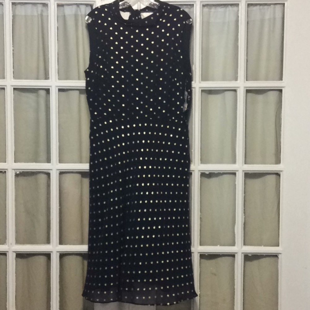 Taylor NWT Womens Navy Gold Dot Sheer Lined Dress Sz 14